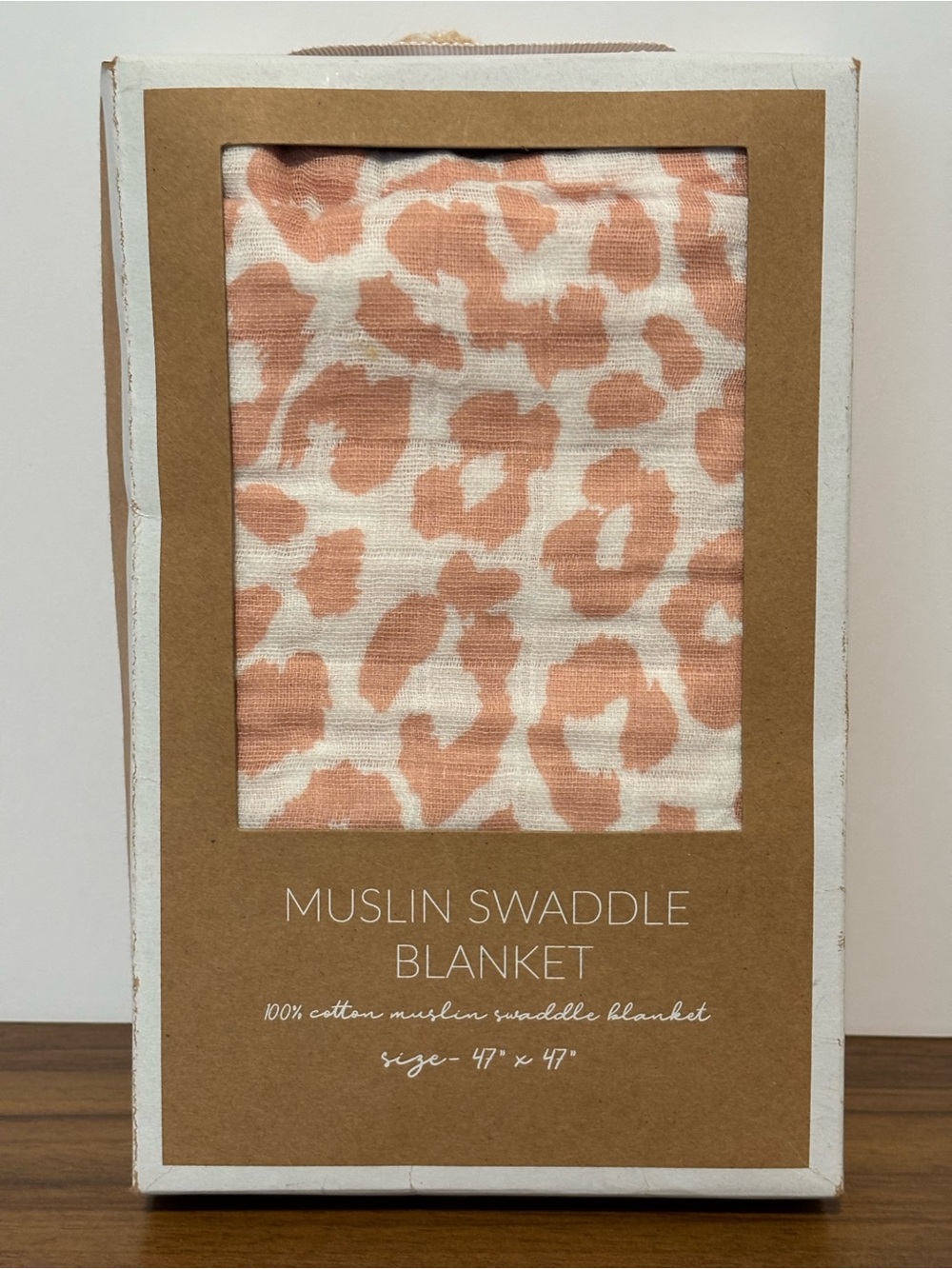 Mud Pie Peach and White Leopard Muslin Swaddle Blanket